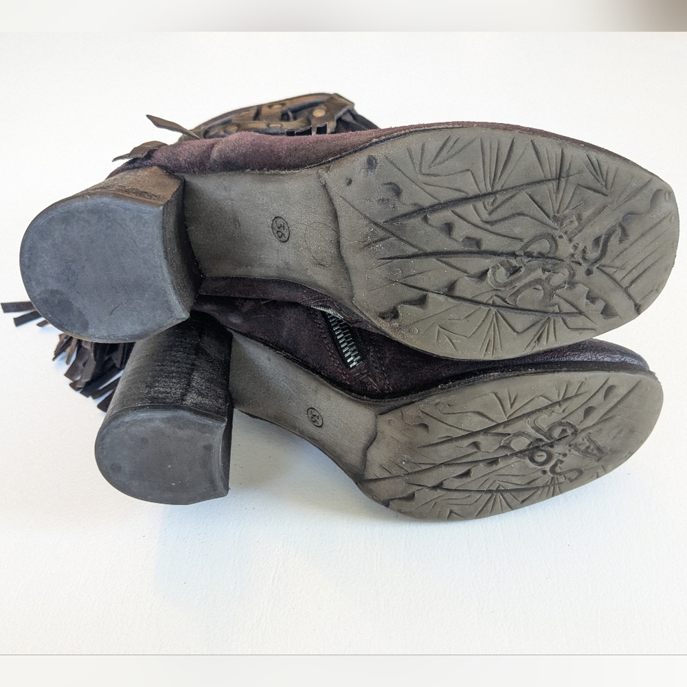 A.S.98 Burgundy Fringed Ankle Boots - Picture 9 of 12